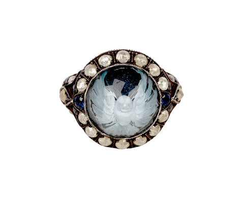 Carved Blue Topaz Dove in Flight Ring