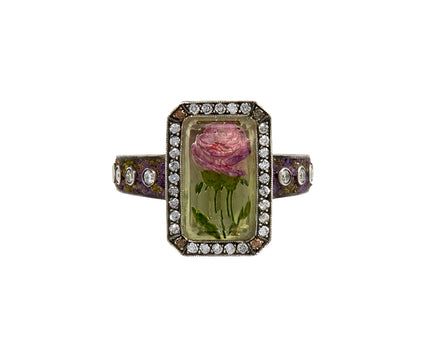 Petite Carved Lemon Topaz Rose Ring