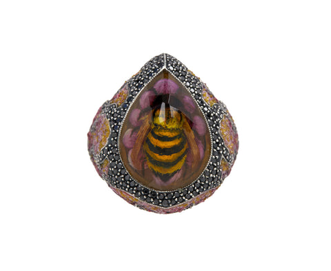 Carved Citrine Bumble Bee Ring
