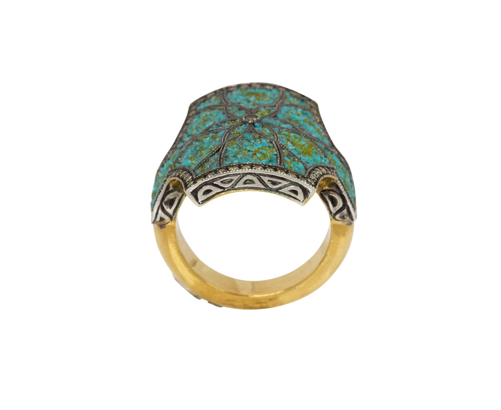 Turquoise Micromosaic Theodora Shield Ring