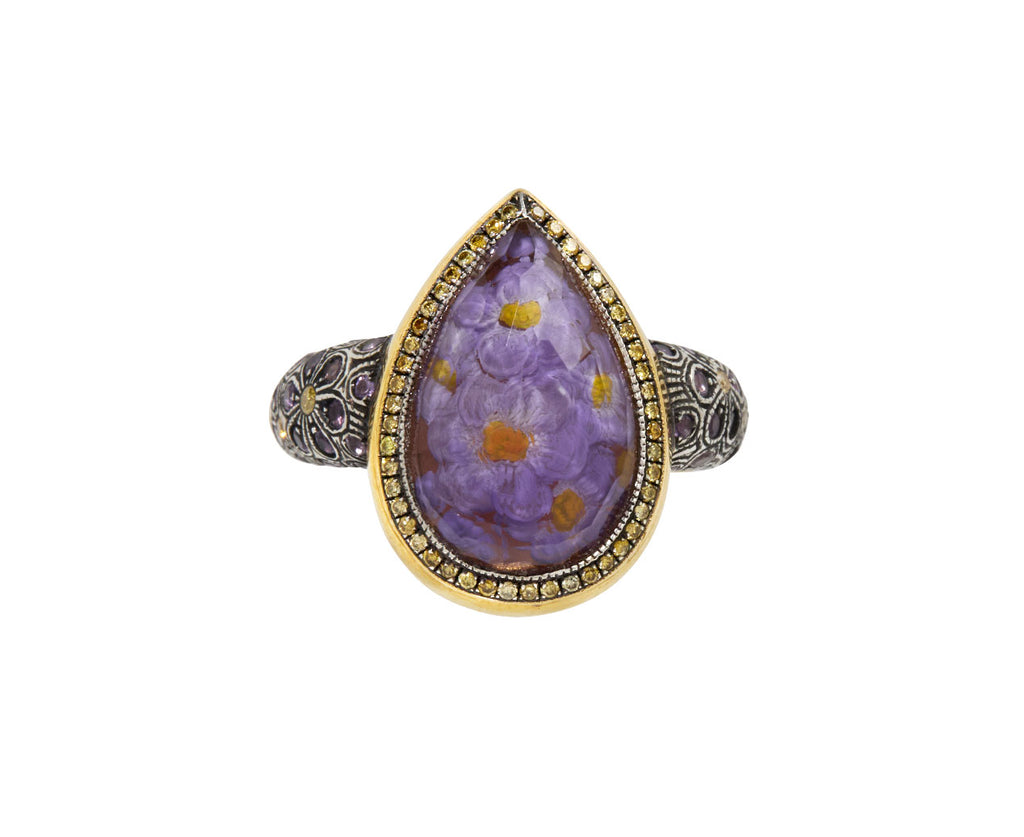 Carved Purple Pansies Ring