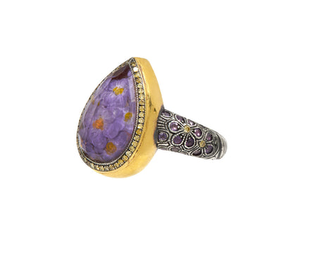 Carved Purple Pansies Ring