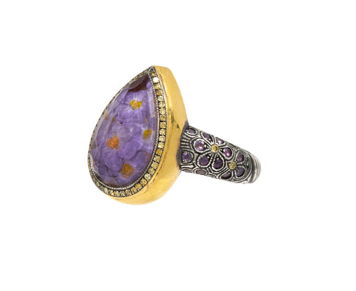 Carved Purple Pansies Ring