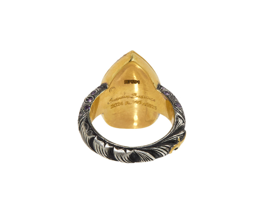Carved Purple Pansies Ring