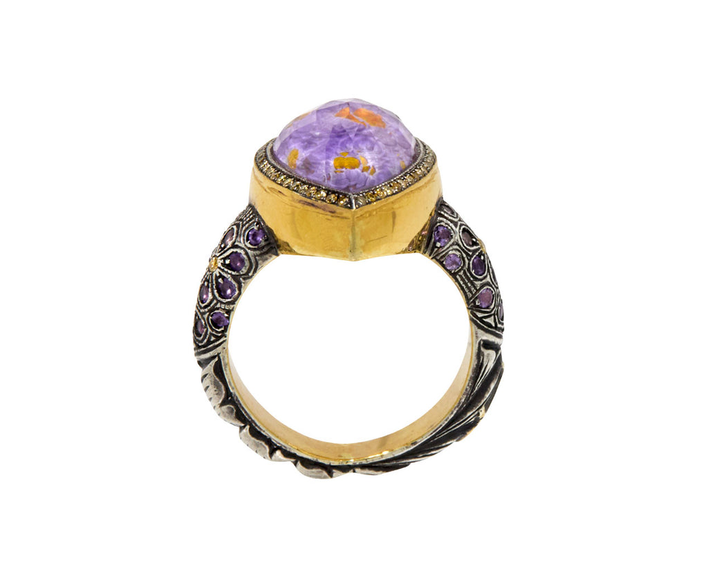 Carved Purple Pansies Ring