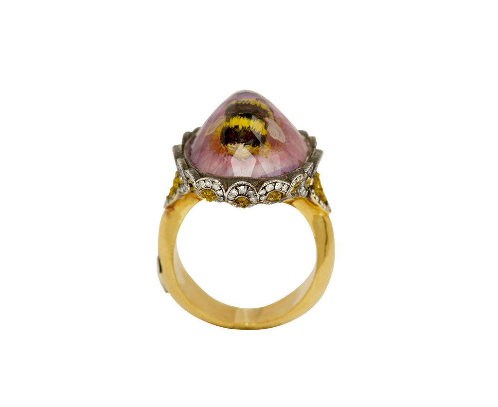 Carved Amethyst Bee on Flower Ring