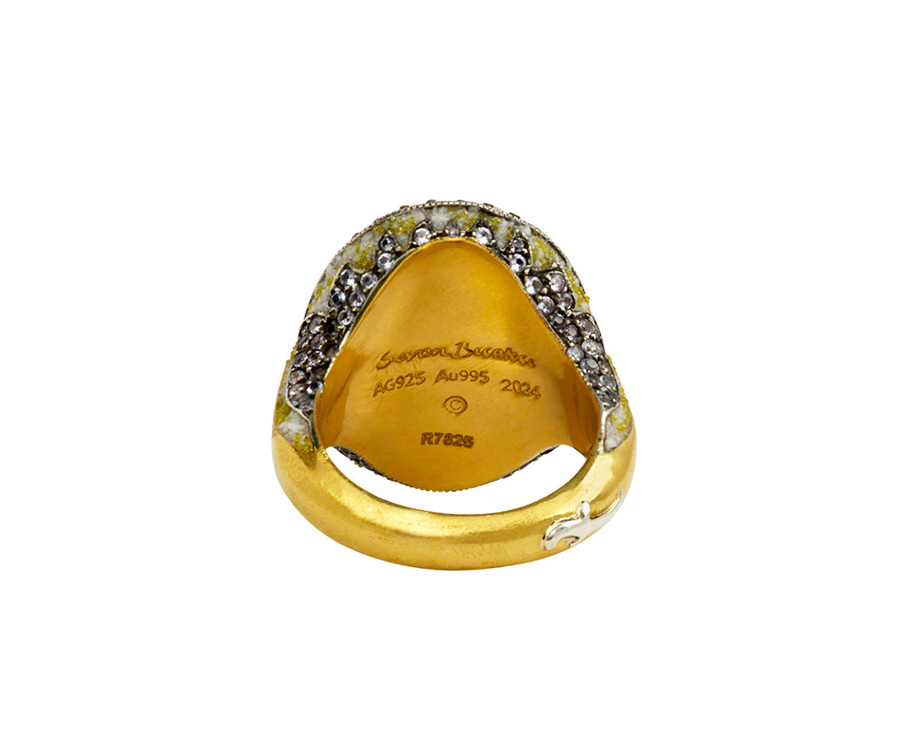 Carved Owl Diamond and Tanzanite Ring
