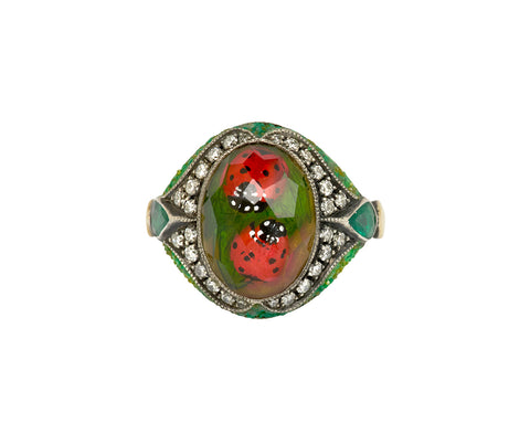 Carved Rock Quartz Ladybug Ring