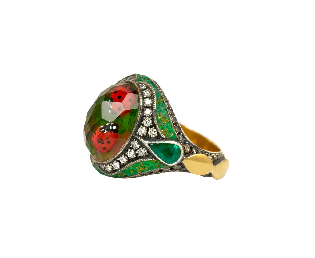 Carved Rock Quartz Ladybug Ring