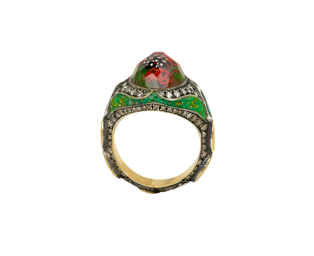 Carved Rock Quartz Ladybug Ring