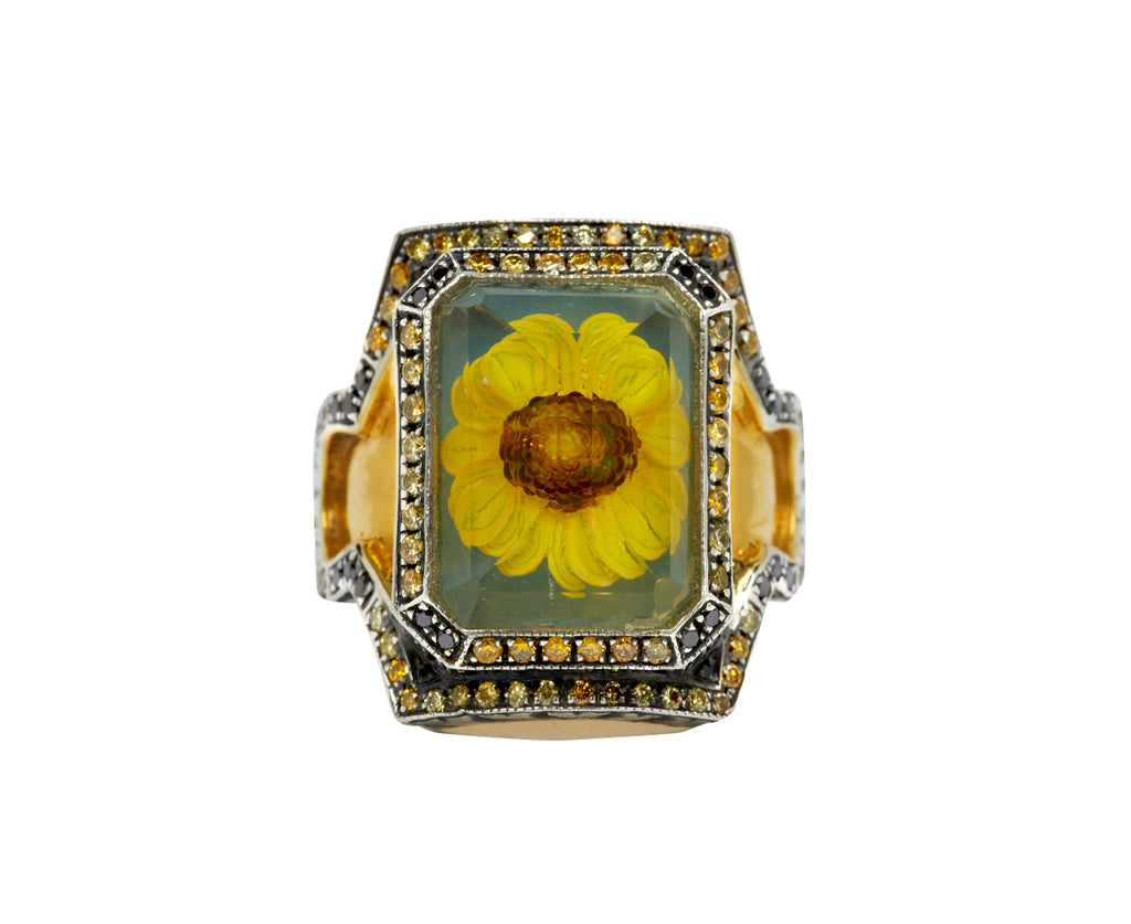 Carved Rock Quartz Sunflower Ring
