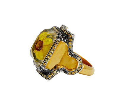 Carved Rock Quartz Sunflower Ring