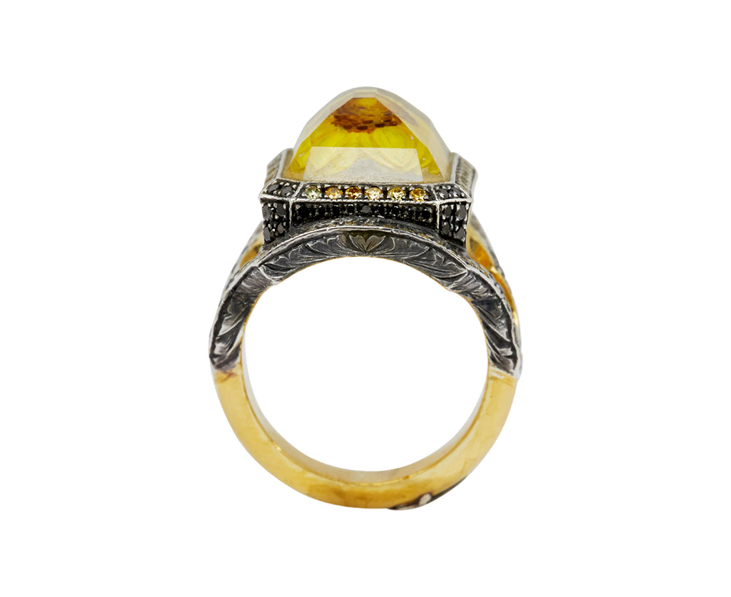Carved Rock Quartz Sunflower Ring