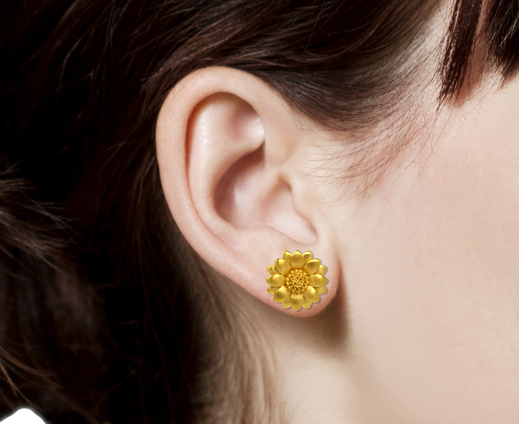 Golden Sunflower Stud Earrings
