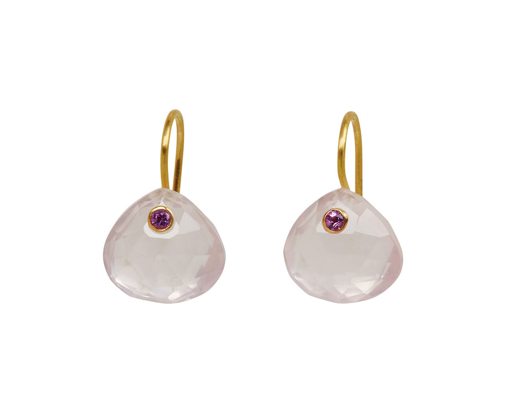 Small Rose Quartz and Pink Sapphire Gem Briolette Earrings