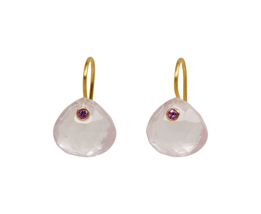 Small Rose Quartz and Pink Sapphire Gem Briolette Earrings