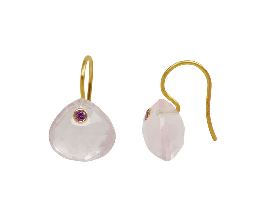 Small Rose Quartz and Pink Sapphire Gem Briolette Earrings