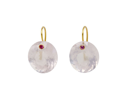 Rose Quartz and Pink Sapphire Oval Gem Earrings
