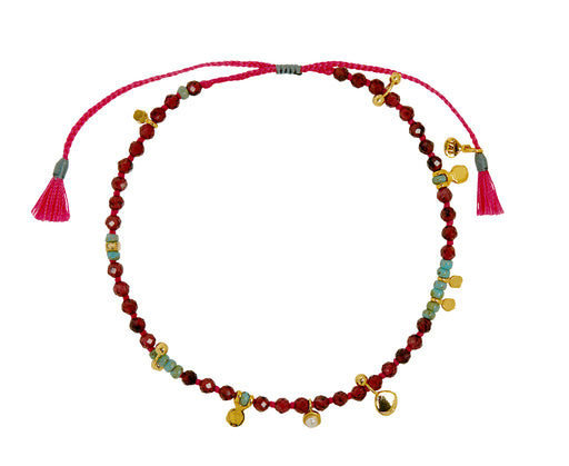 Tai Turquoise and Ruby Red Beaded Bracelet