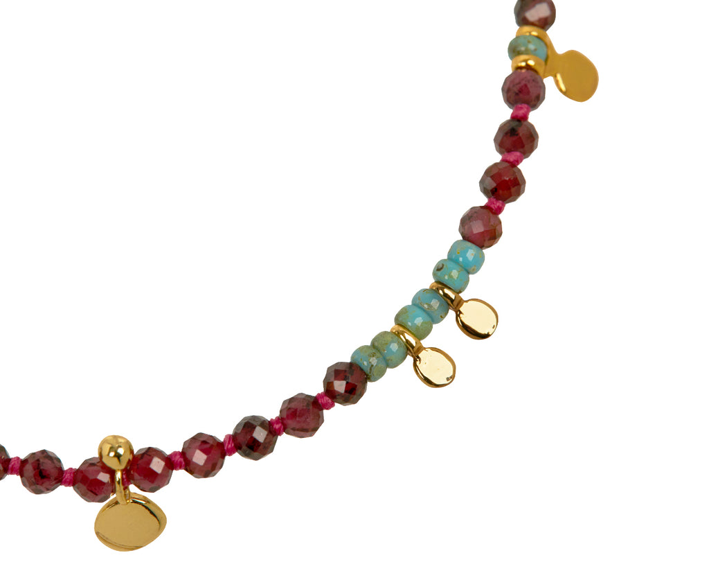 Tai Turquoise and Ruby Red Beaded Bracelet - Closeup