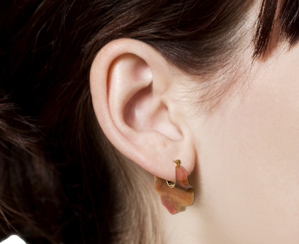 Pink Opal Damask Crest Earrings