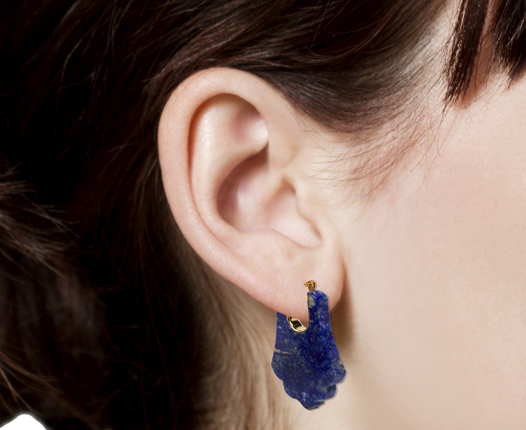 Talkative Lapis Crest Hoop Earrings - Profile Closeup