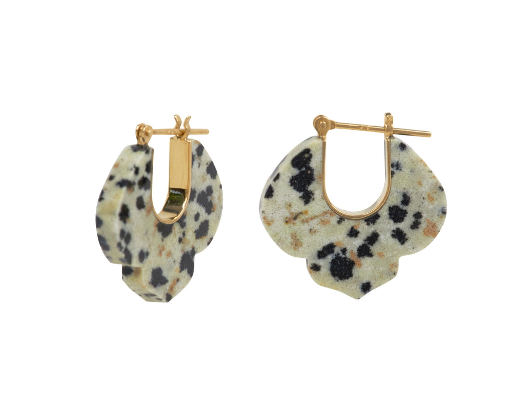Talkative Dalmatian Jasper Crest Hoop Earrings - Side View