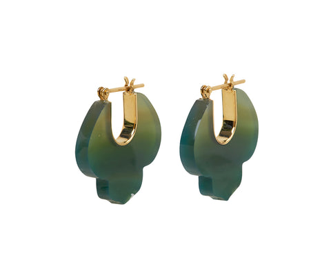 Talkative Green Agate Crest Hoop Earrings