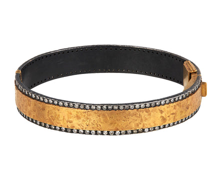 Silver and Gold Diamond Hammered Bangle Bracelet