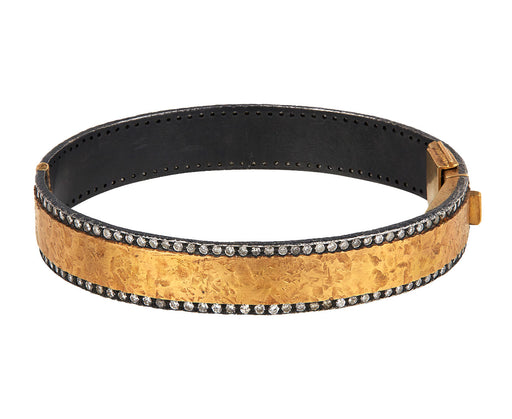 Silver and Gold Diamond Hammered Bangle Bracelet