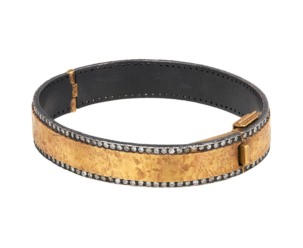 Silver and Gold Diamond Hammered Bangle Bracelet
