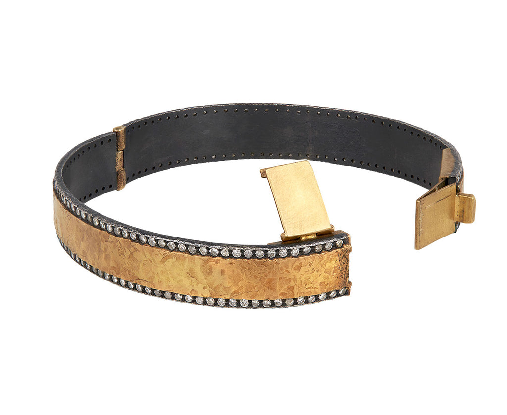 Silver and Gold Diamond Hammered Bangle Bracelet