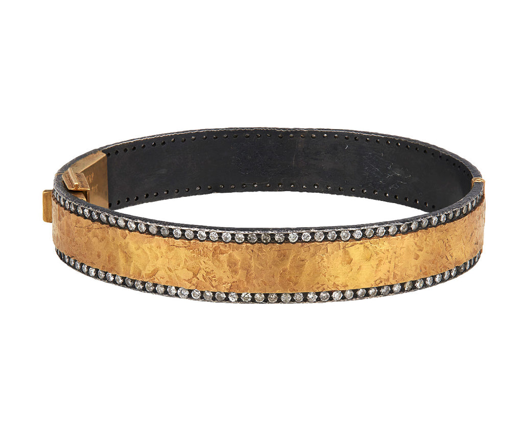 Silver and Gold Diamond Hammered Bangle Bracelet