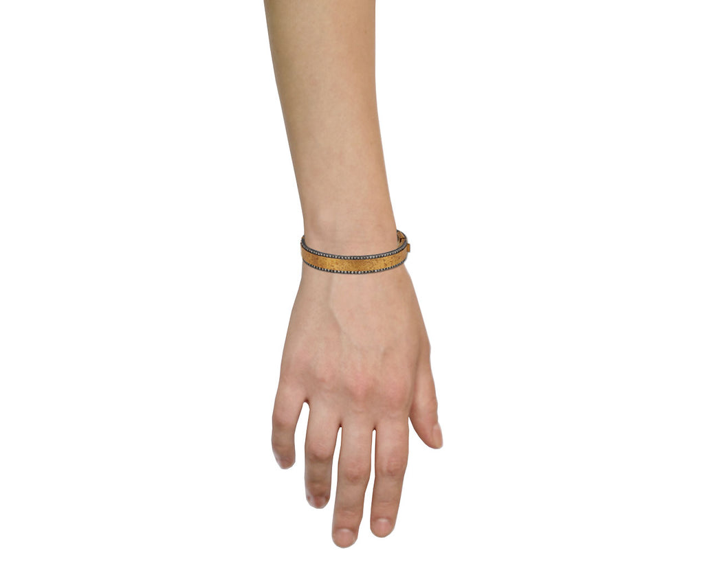 Silver and Gold Diamond Hammered Bangle Bracelet