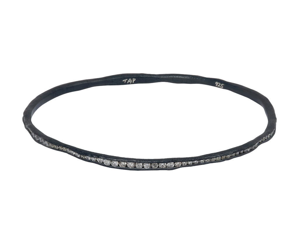 Irregular Silver and Mixed Diamond Bangle Bracelet