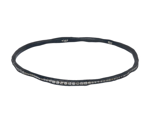Irregular Silver and Mixed Diamond Bangle Bracelet