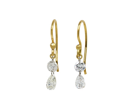 Round and Pear Shaped Diamond Drop Earrings