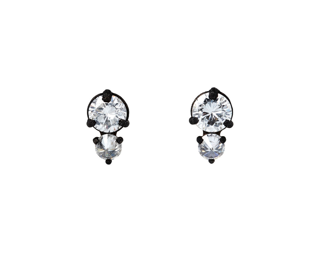 Large Double Diamond Blackened Stud Earrings