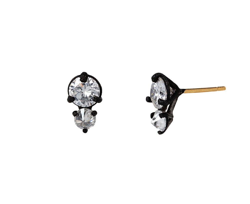 Large Double Diamond Blackened Stud Earrings