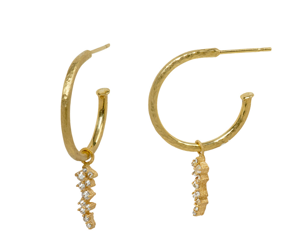 Diamond Cluster Drop Hoop Earrings