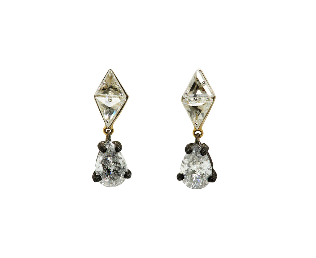 Trillion Tablet and Pear Shaped Diamond Drop Earrings