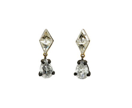 Trillion Tablet and Pear Shaped Diamond Drop Earrings