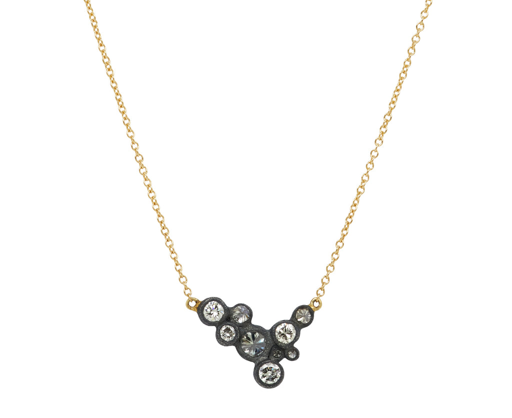 Blackened Silver Asymmetrical Diamond Cluster Necklace