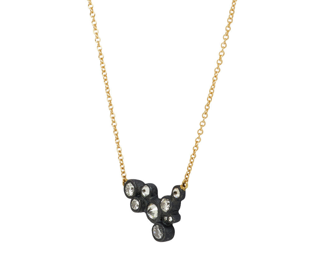 Blackened Silver Asymmetrical Diamond Cluster Necklace