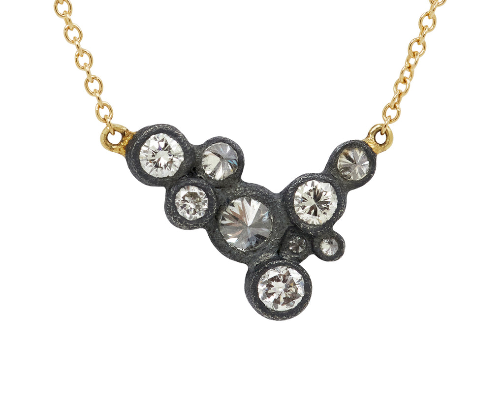 Blackened Silver Asymmetrical Diamond Cluster Necklace