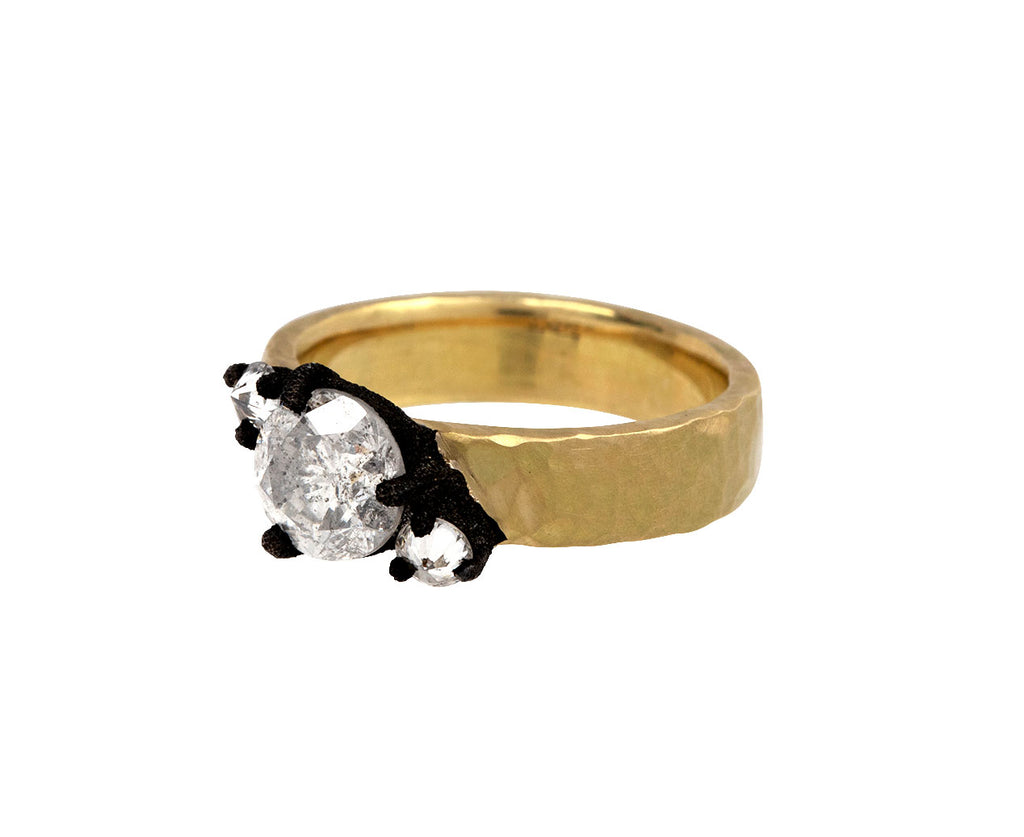 Wide Band Triple Diamond Solitaire Ring