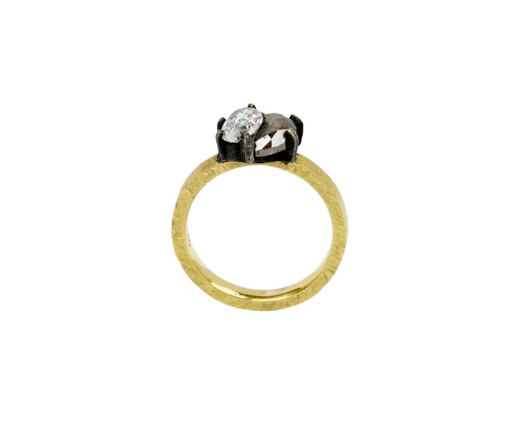 Black Crescent and White Oval Double Diamond Ring