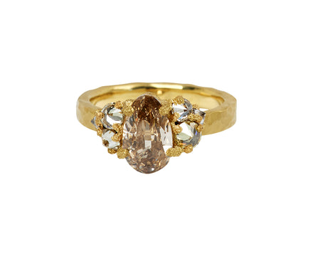 Cognac Pear Shaped Diamond and Light Yellow Diamond Solitaire Ring - TWISTonline 