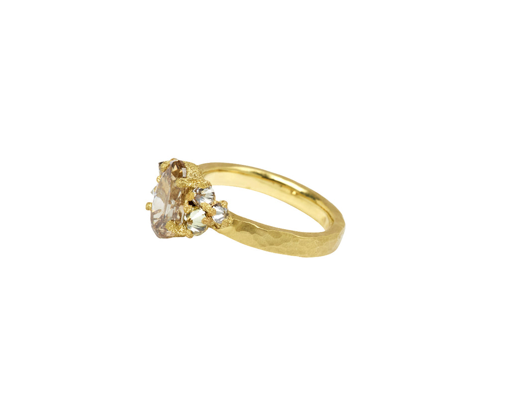 Cognac Pear Shaped Diamond and Light Yellow Diamond Solitaire Ring