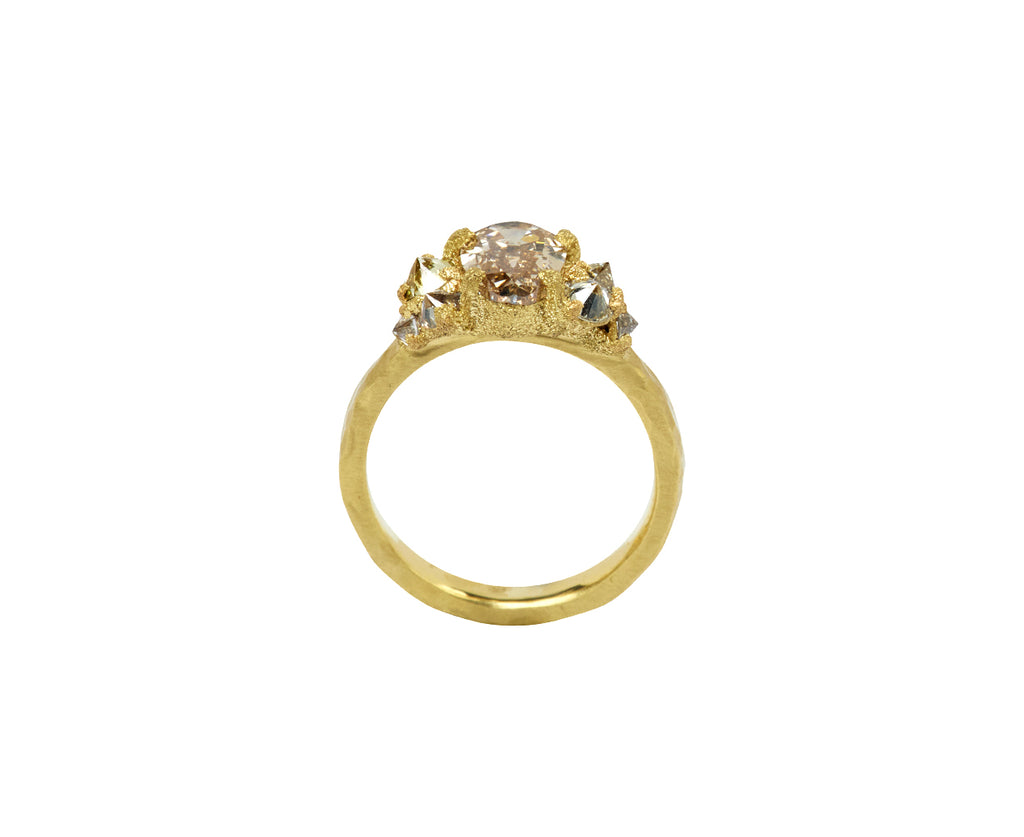 Cognac Pear Shaped Diamond and Light Yellow Diamond Solitaire Ring